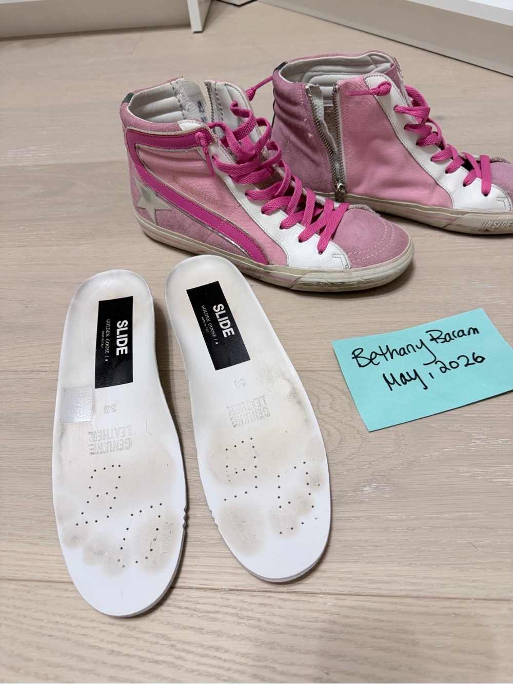 Golden Goose Pink Slides (High-Top Sneakers) with Hot Pink Laces - Picture 4 of 5